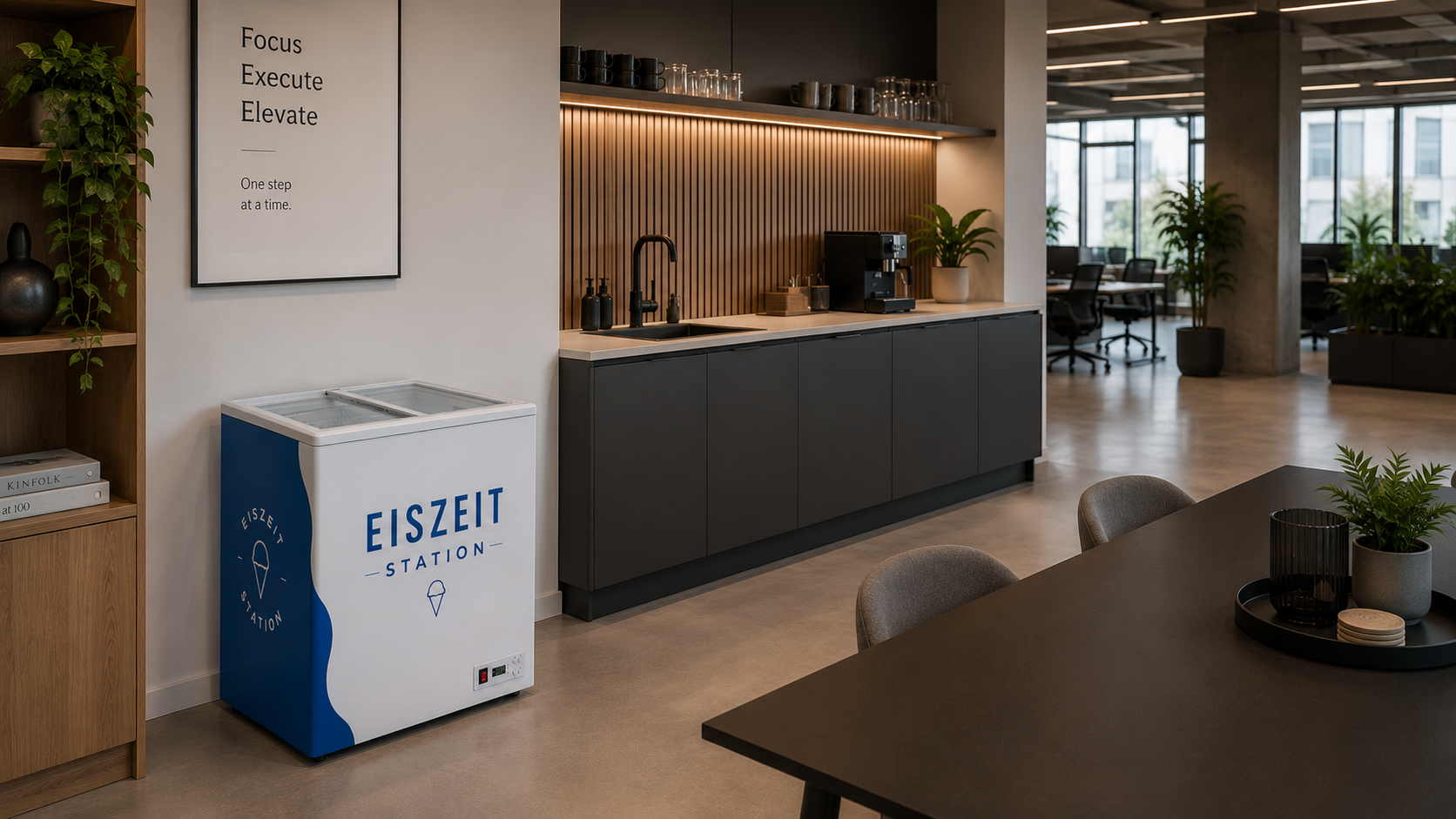 Gebrandete Tiefkühltruhe der Eiszeit Station in einem Büro